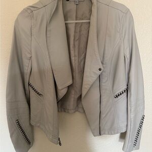 Jennifer Lopez Gray Leather Jacket Waterfall Front